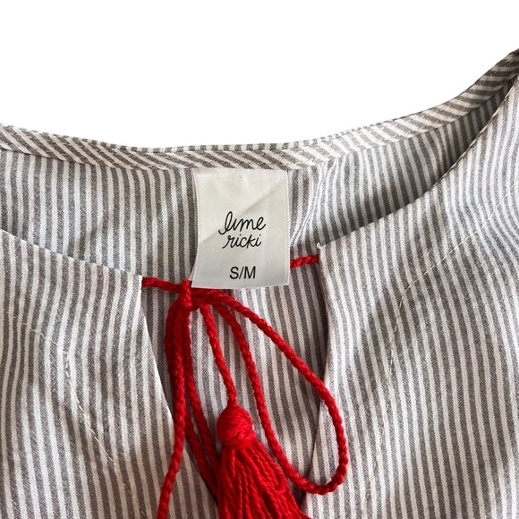 Lime Ricki grey & white pin striped women’s Caftan Red Trim & Tassles - Picture 6 of 9